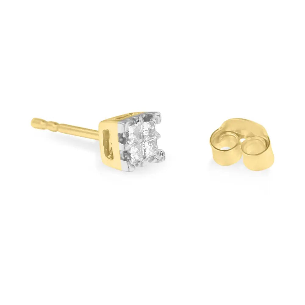 10k Yellow Gold Princess Diamond Quad Stud Earrings (1/4 cttw, J-K Color, I2-I3 Clarity) - Bijoux-NYC Direct