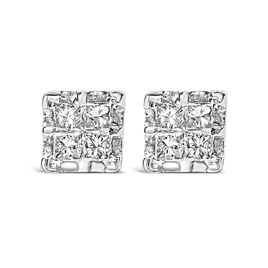 10k Yellow Gold Princess Diamond Quad Stud Earrings (1/4 cttw, J-K Color, I2-I3 Clarity) - Bijoux-NYC Direct