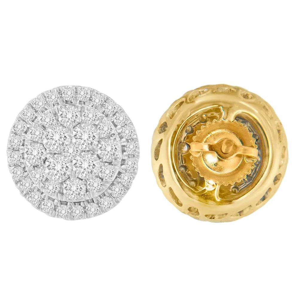 10K Yellow Gold Round Cut Diamond Earrings (1.5 cttw, H-I Color, I2-I3 Clarity) - Bijoux-NYC Direct