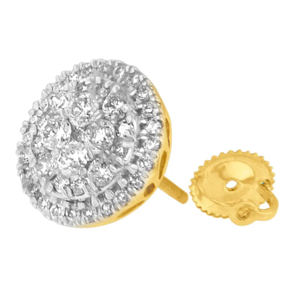 10K Yellow Gold Round Cut Diamond Earrings (1.5 cttw, H-I Color, I2-I3 Clarity) - Bijoux-NYC Direct