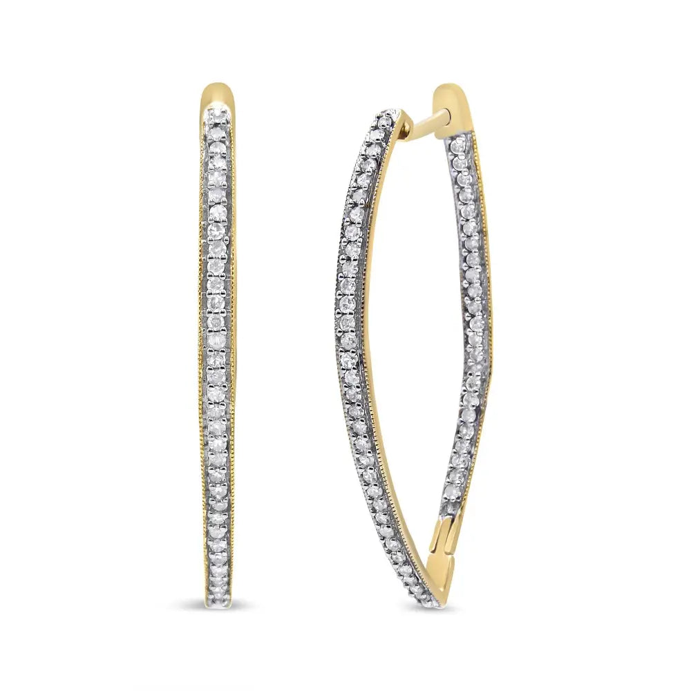 1ct round diamond inside out hoop earrings in 10k yellow gold bijoux-nyc direct