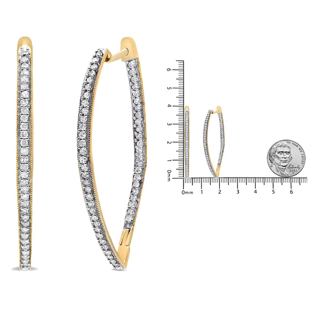 1ct round diamond inside out hoop earrings in 10k yellow gold bijoux-nyc direct