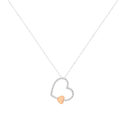 10KT Two Tone Gold 1/6 cttw Diamond Floating Heart Pendant Necklace (K-L, I1-I2) - Bijoux-NYC Direct