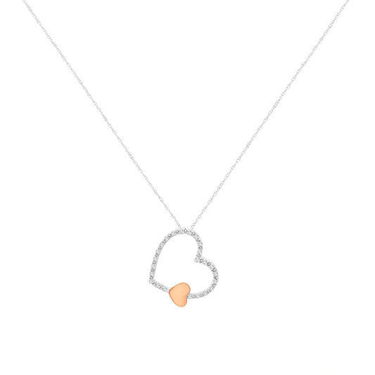 10KT Two Tone Gold 1/6 cttw Diamond Floating Heart Pendant Necklace (K-L, I1-I2) - Bijoux-NYC Direct