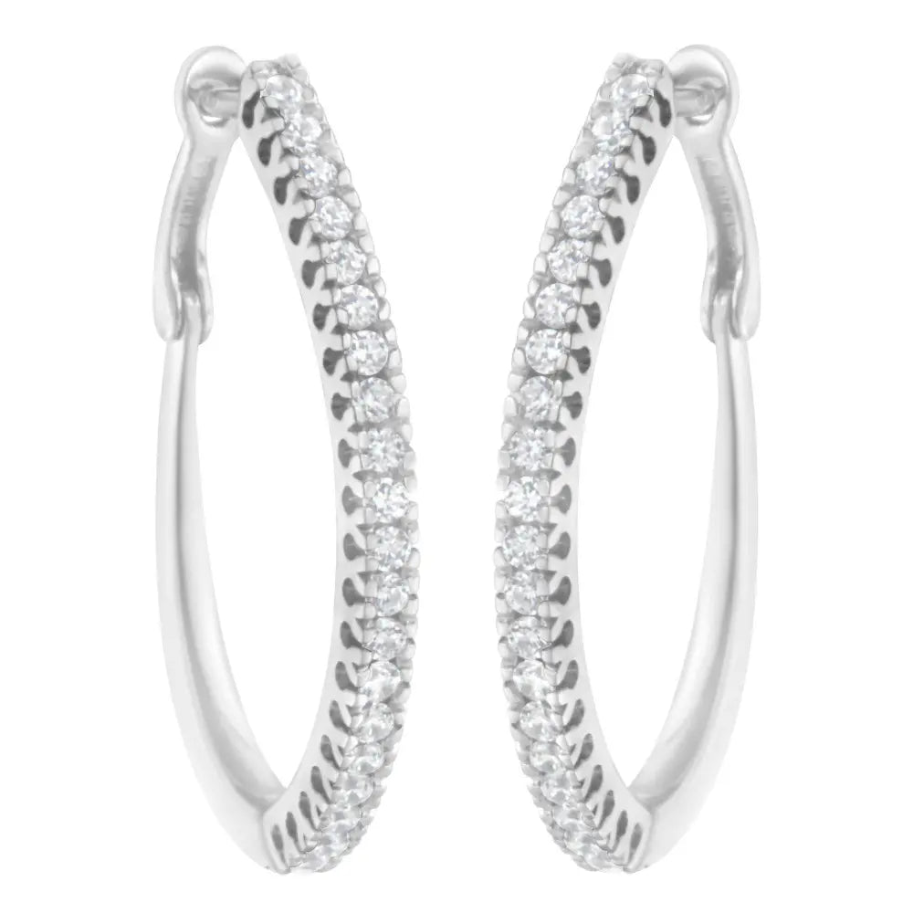 10KT White Gold 1/2 cttw Diamond Hoop Earrings (I-J, I2-I3) - Bijoux-NYC Direct