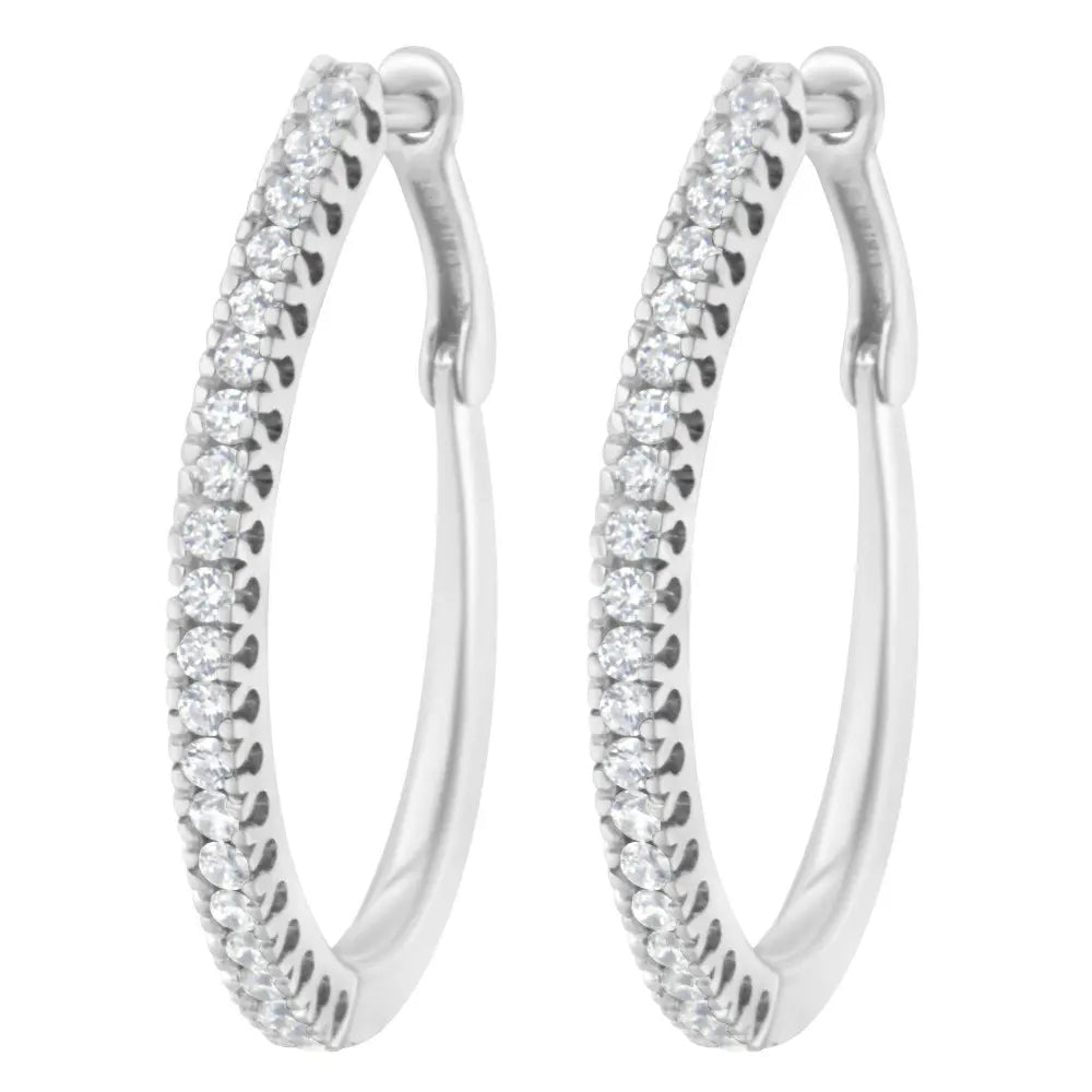 10KT White Gold 1/2 cttw Diamond Hoop Earrings (I-J, I2-I3) - Bijoux-NYC Direct