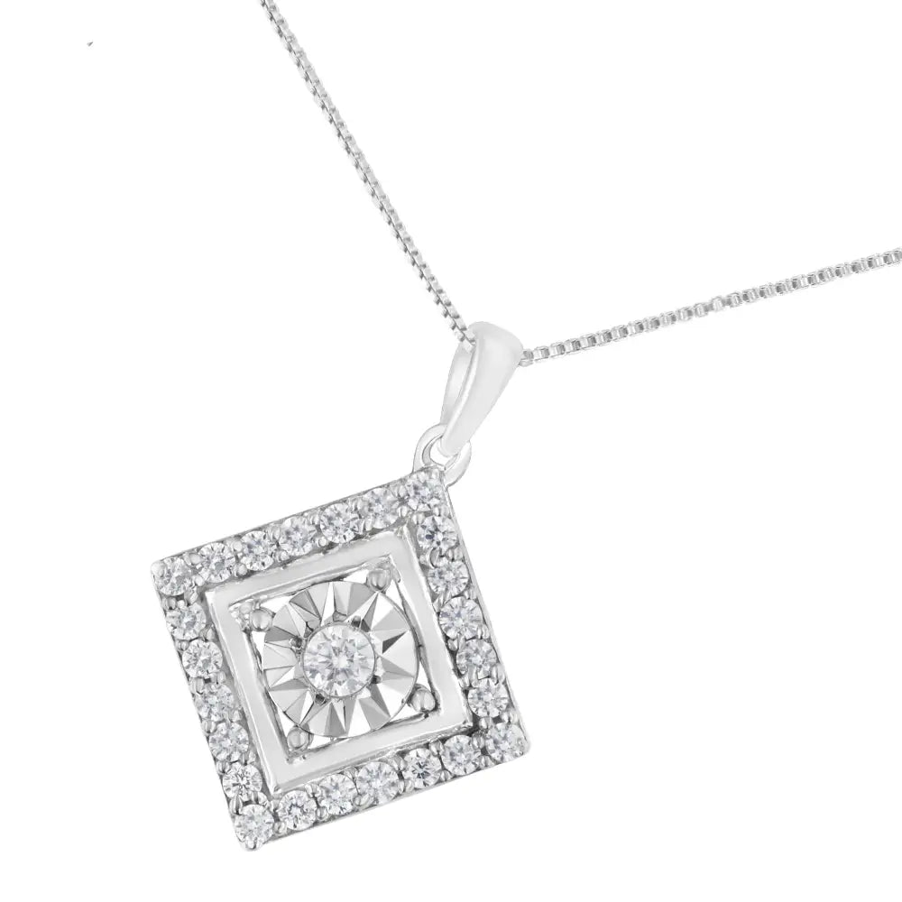 1/2 cttw diamond square pendant necklace in 10k white gold bijoux-nyc direct