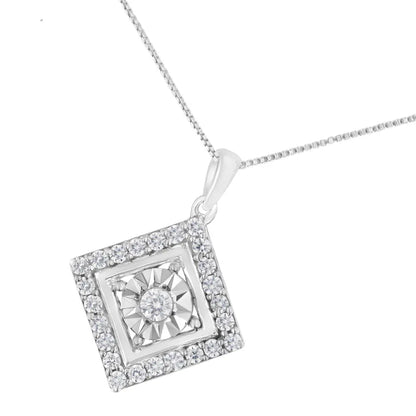 10KT White Gold 1/2 cttw Diamond Square Pendant Necklace (I-J Color, I2-I3 Clarity) - Bijoux-NYC Direct