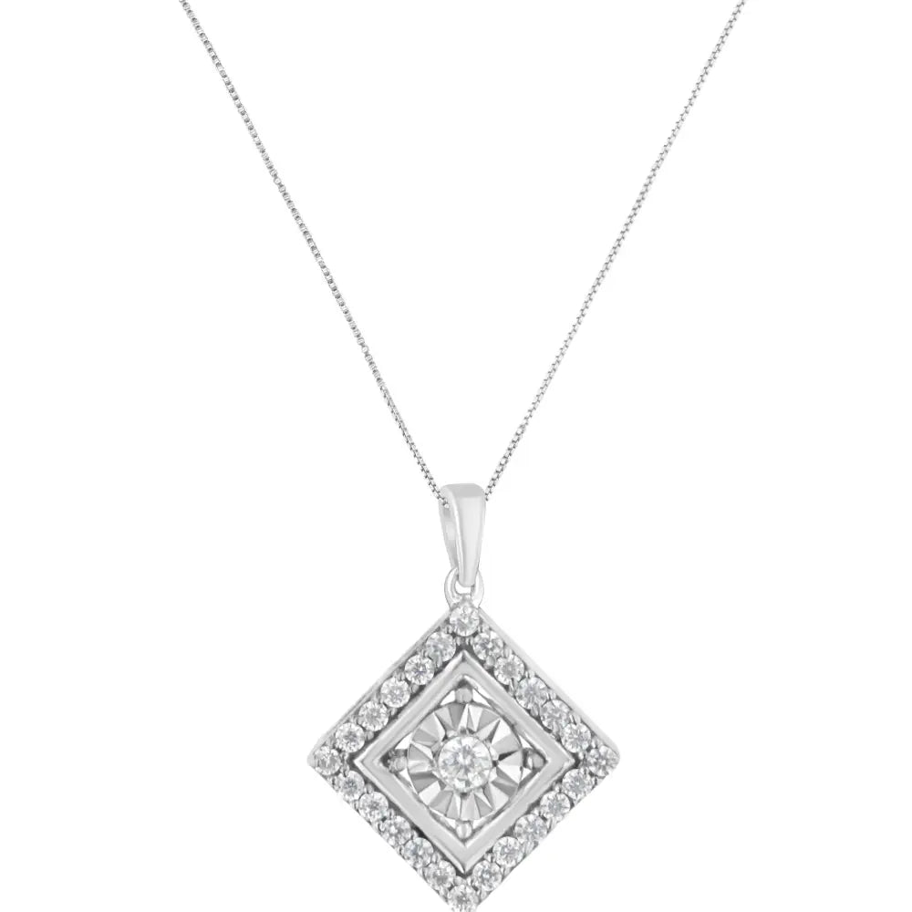 1/2 cttw diamond square pendant necklace in 10k white gold bijoux-nyc direct