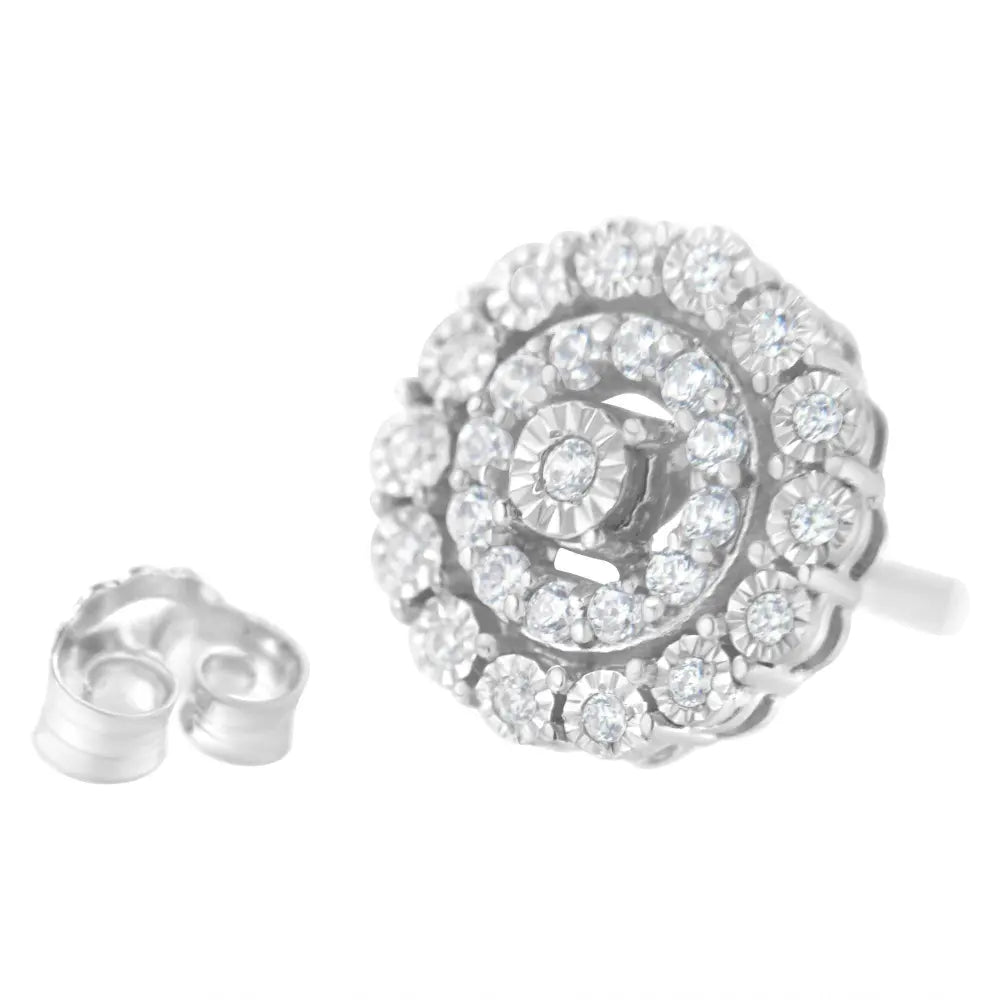 10KT White Gold 1/2 cttw Double Halo Brilliant Round-Cut Diamond Stud Earrings (I-J Clarity, I2-I3 Color) - Bijoux-NYC Direct