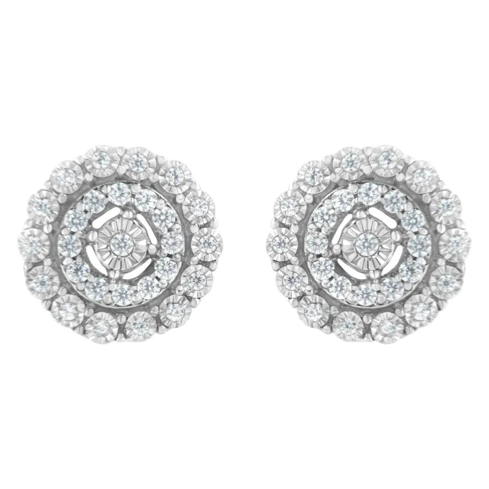 10KT White Gold 1/2 cttw Double Halo Brilliant Round-Cut Diamond Stud Earrings (I-J Clarity, I2-I3 Color) - Bijoux-NYC Direct
