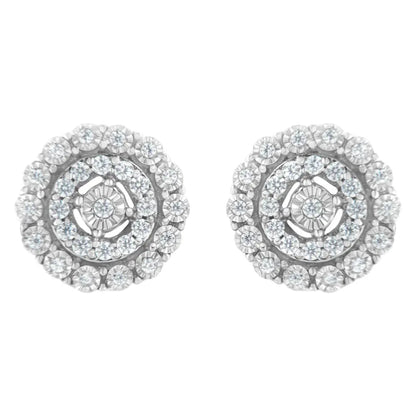 10KT White Gold 1/2 cttw Double Halo Brilliant Round-Cut Diamond Stud Earrings (I-J Clarity, I2-I3 Color) - Bijoux-NYC Direct