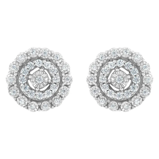 10KT White Gold 1/2 cttw Double Halo Brilliant Round-Cut Diamond Stud Earrings (I-J Clarity, I2-I3 Color) - Bijoux-NYC Direct
