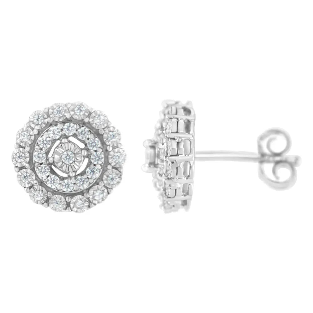 10KT White Gold 1/2 cttw Double Halo Brilliant Round-Cut Diamond Stud Earrings (I-J Clarity, I2-I3 Color) - Bijoux-NYC Direct