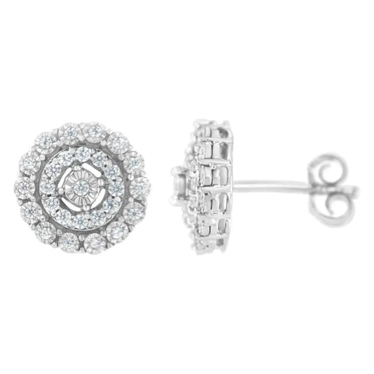 10KT White Gold 1/2 cttw Double Halo Brilliant Round-Cut Diamond Stud Earrings (I-J Clarity, I2-I3 Color) - Bijoux-NYC Direct