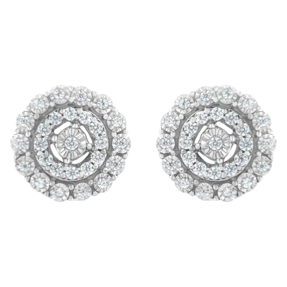 1/2 cttw round diamond double halo stud earrings in 10k white gold bijoux-nyc direct