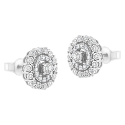 10KT White Gold 1/2 cttw Double Halo Brilliant Round-Cut Diamond Stud Earrings (I-J Clarity, I2-I3 Color) - Bijoux-NYC Direct