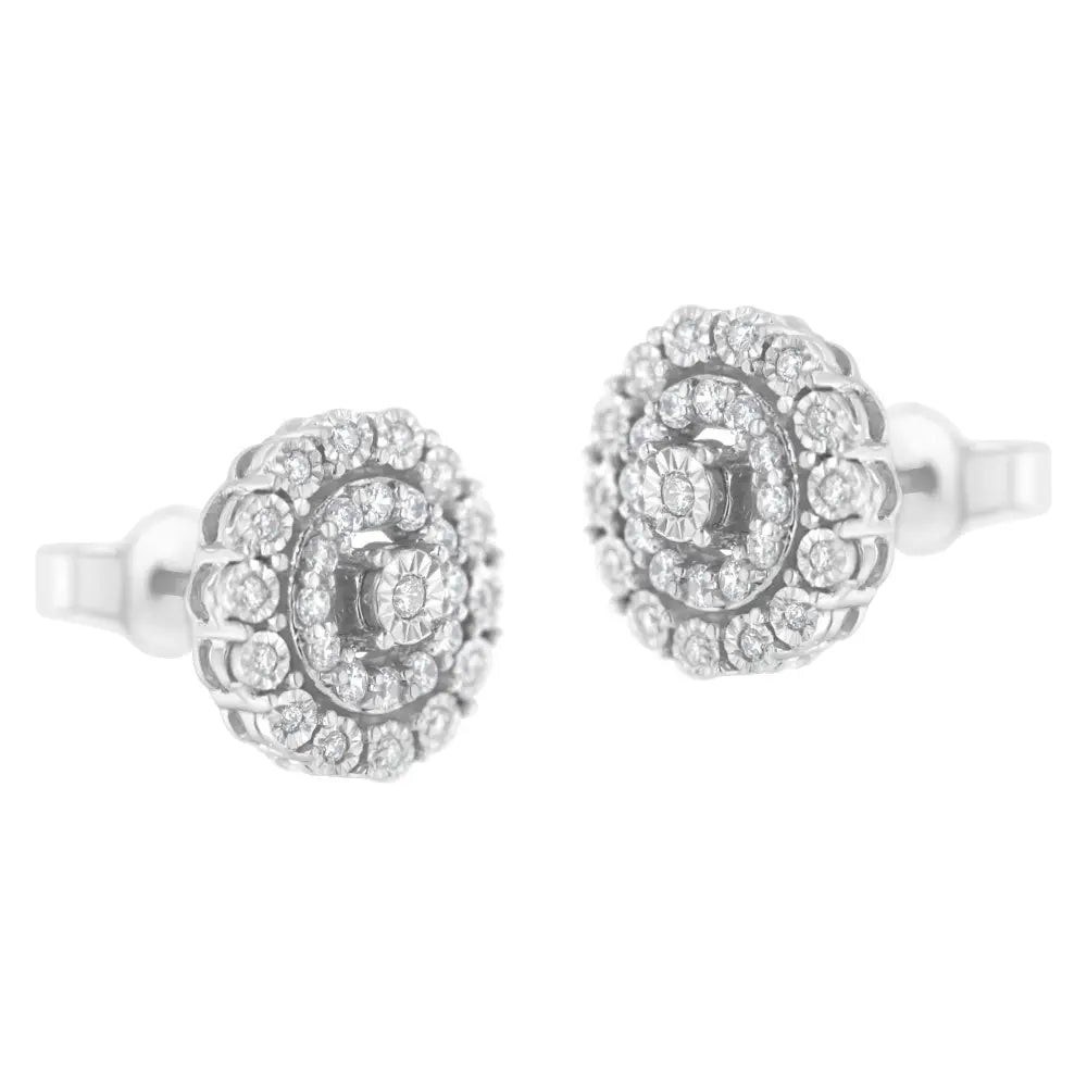 1/2 cttw round diamond double halo stud earrings in 10k white gold bijoux-nyc direct