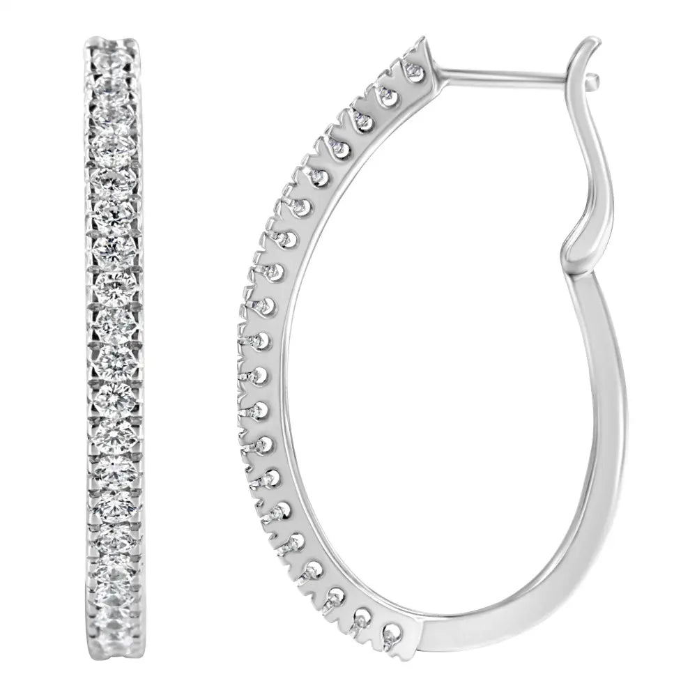 10KT White Gold 1 cttw Diamond Hoop Earrings (I-J Clarity, I2-I3 Color) - Bijoux-NYC Direct