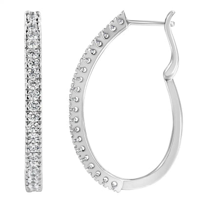 10KT White Gold 1 cttw Diamond Hoop Earrings (I-J Clarity, I2-I3 Color) - Bijoux-NYC Direct