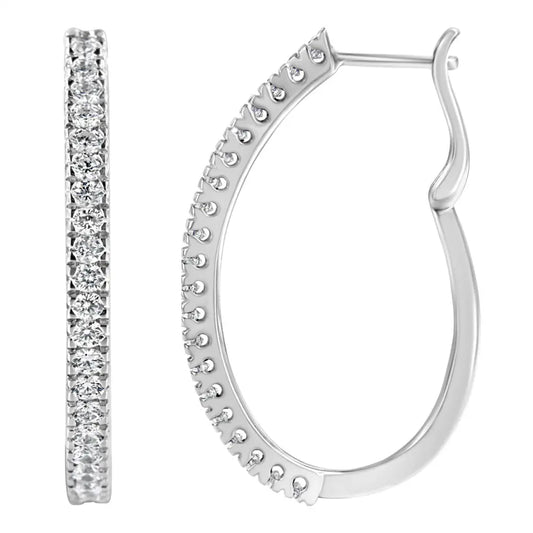 10KT White Gold 1 cttw Diamond Hoop Earrings (I-J Clarity, I2-I3 Color) - Bijoux-NYC Direct