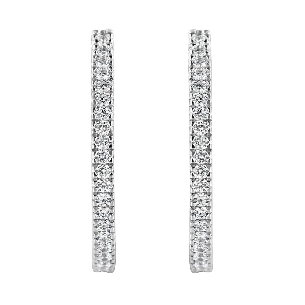 10KT White Gold 1 cttw Diamond Hoop Earrings (I-J Clarity, I2-I3 Color) - Bijoux-NYC Direct