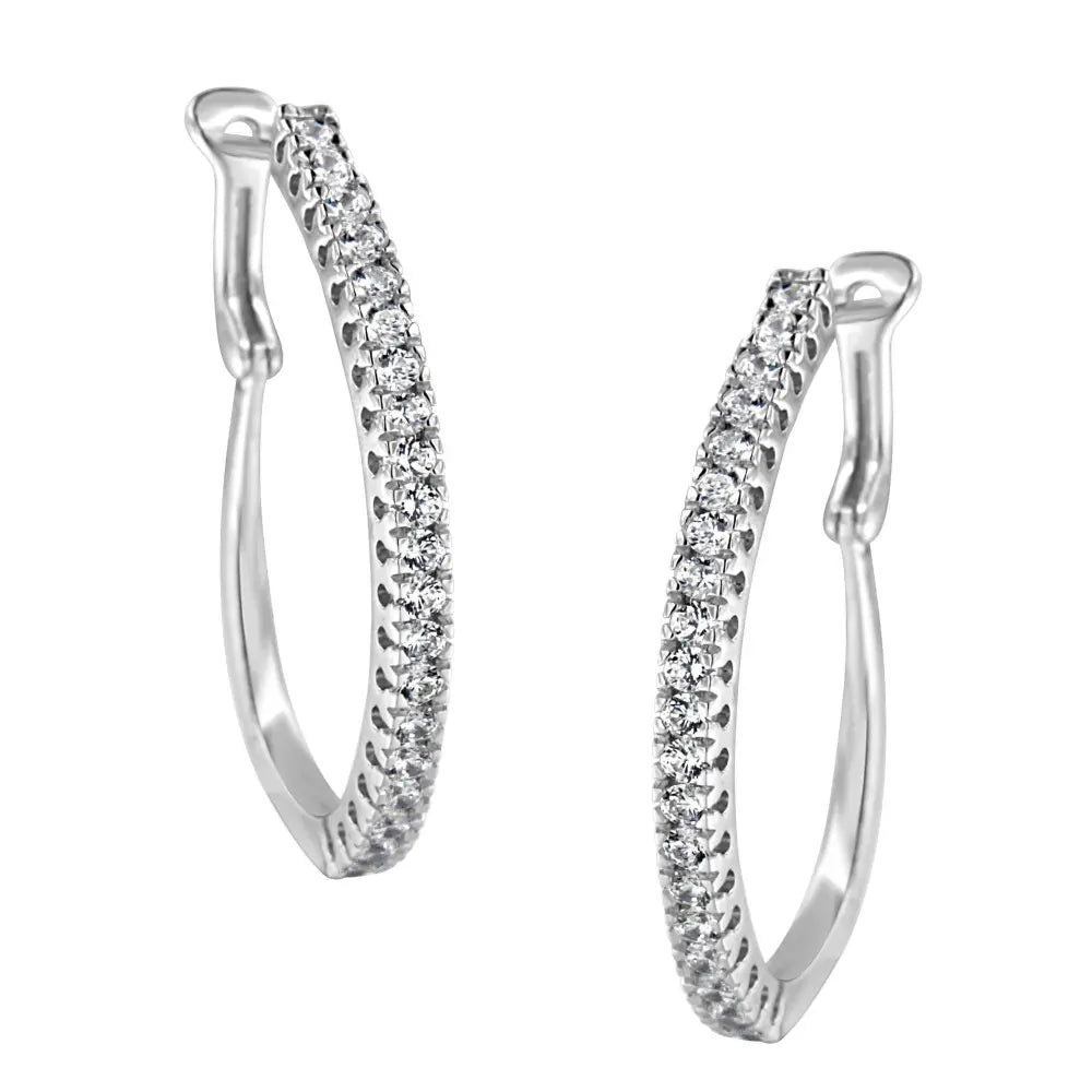 10KT White Gold 1 cttw Diamond Hoop Earrings (I-J Clarity, I2-I3 Color) - Bijoux-NYC Direct