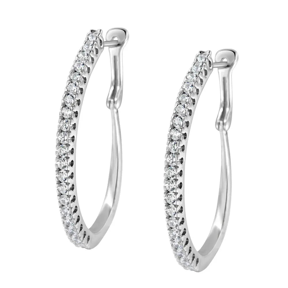 10KT White Gold 1 cttw Diamond Hoop Earrings (I-J Clarity, I2-I3 Color) - Bijoux-NYC Direct