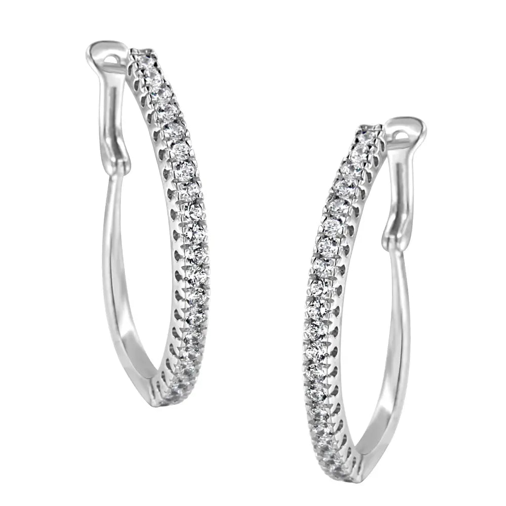 10k white gold 1 cttw round diamond pave hoop earrings bijoux-nyc direct