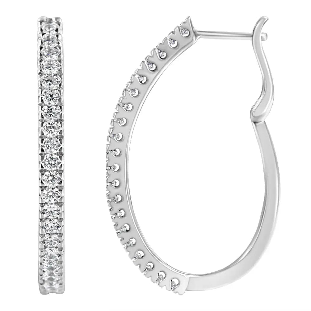 10k white gold 1 cttw round diamond pave hoop earrings bijoux-nyc direct