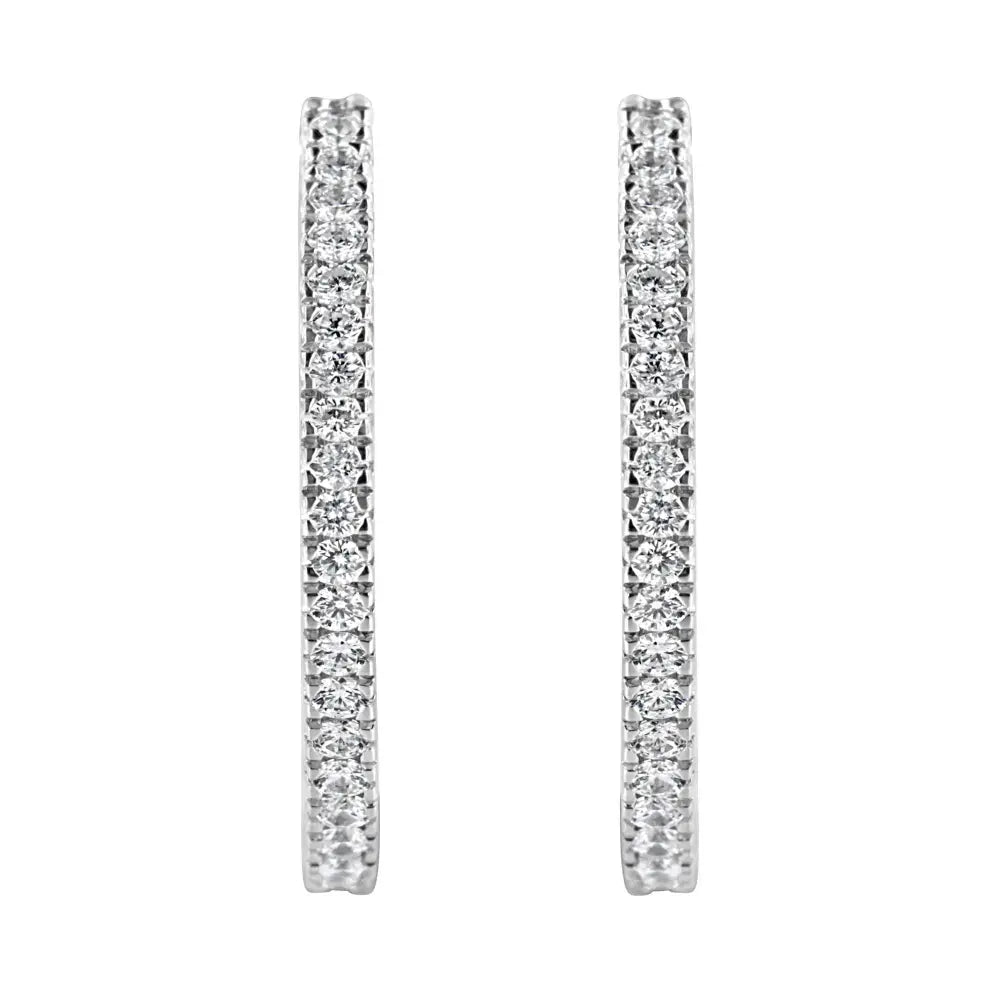 10k white gold 1 cttw round diamond pave hoop earrings bijoux-nyc direct