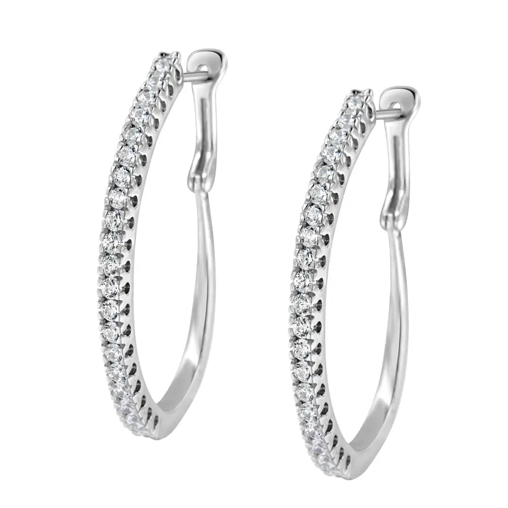 10k white gold 1 cttw round diamond pave hoop earrings bijoux-nyc direct