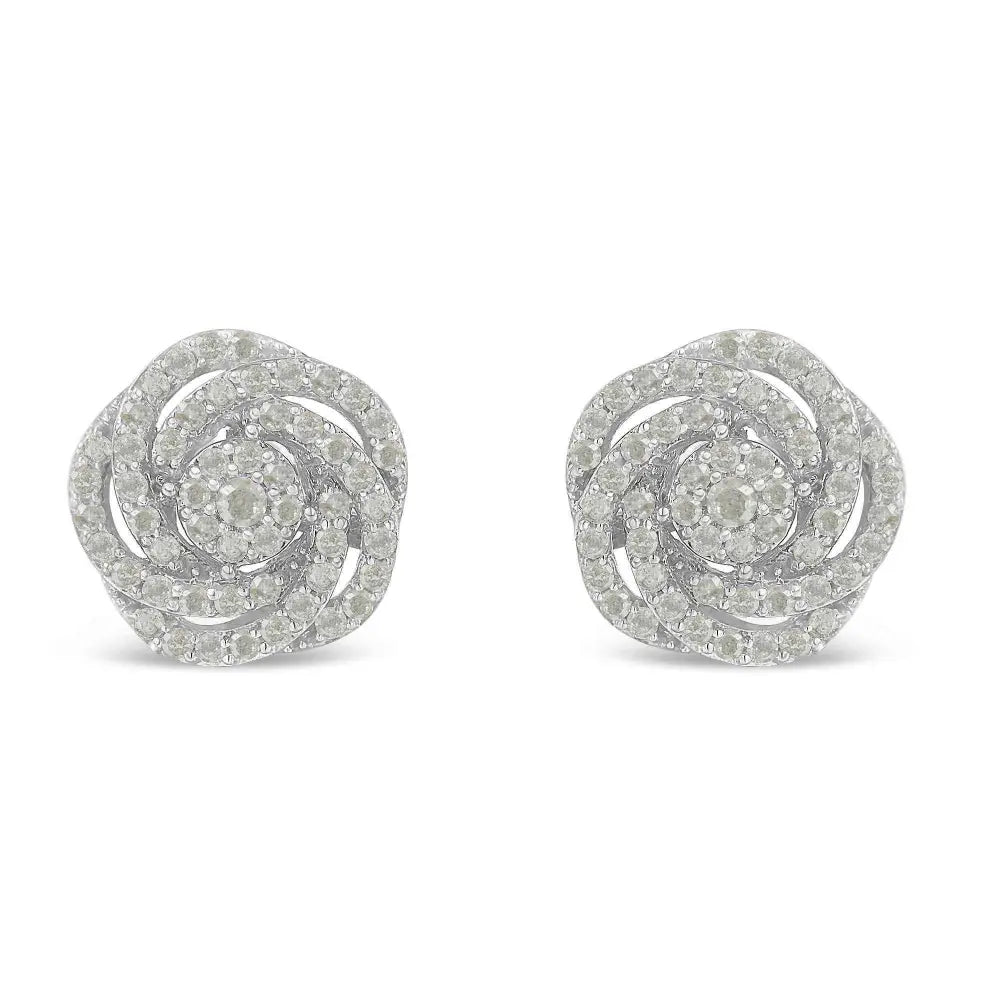 10KT White Gold Diamond Flower Stud Earring (1/2 cttw, I-J Color, I1-I2 Clarity) - Bijoux-NYC Direct