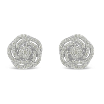 10KT White Gold Diamond Flower Stud Earring (1/2 cttw, I-J Color, I1-I2 Clarity) - Bijoux-NYC Direct