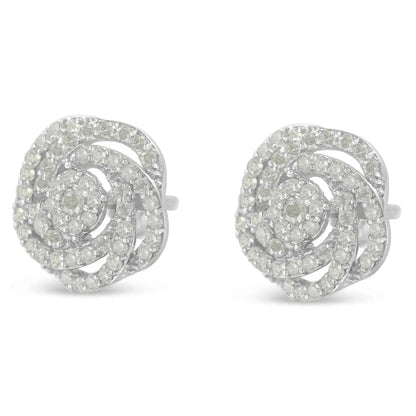 10KT White Gold Diamond Flower Stud Earring (1/2 cttw, I-J Color, I1-I2 Clarity) - Bijoux-NYC Direct