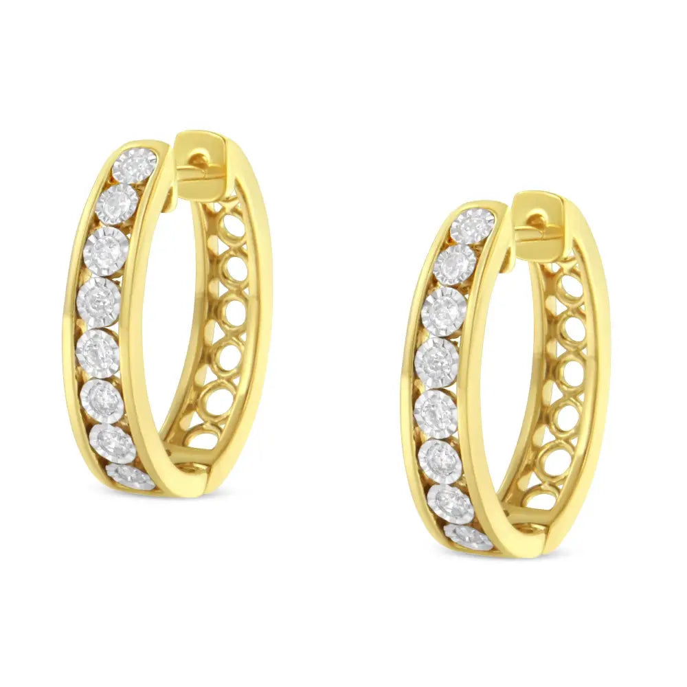 1/2 cttw diamond two-tone 10k gold leverback hoop earrings bijoux-nyc direct