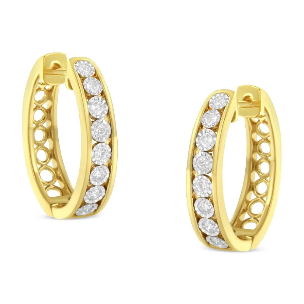 1/2 cttw diamond two-tone 10k gold leverback hoop earrings bijoux-nyc direct