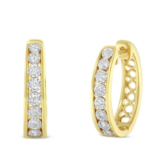10KT Yellow and White Gold Diamond Hoop Earring (1/2 cttw, J-K Color, I2-I3 Clarity) - Bijoux-NYC Direct