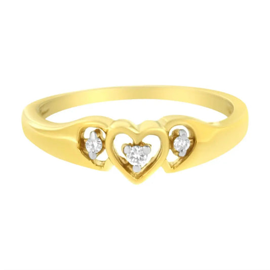 10KT Yellow Gold 1/20 cttw Diamond Triple Heart Diamond Ring (K-L, I1-I2) - Bijoux-NYC Direct