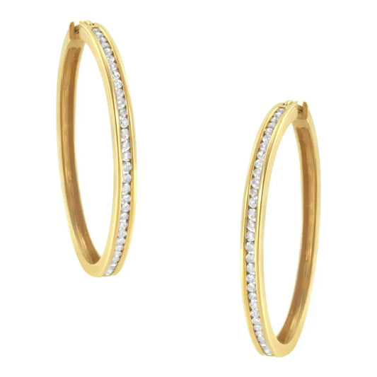 10KT Yellow Gold 1 cttw Slim Diamond Hoop Earrings (I-J Color, I1-I2 Clarity) - Bijoux-NYC Direct