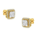 10kt yellow gold 1/2 cttw square diamond cluster halo stud earrings bijoux-nyc direct