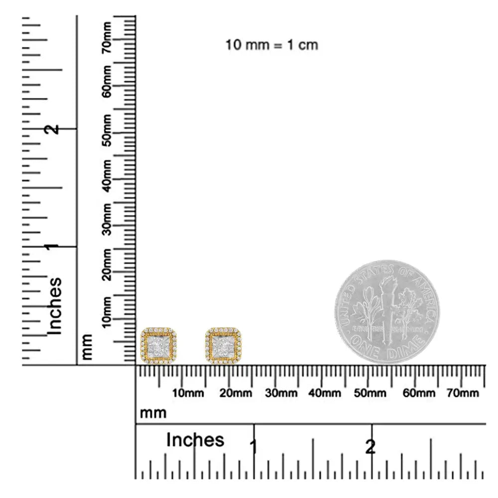 10kt yellow gold 1/2 cttw square diamond cluster halo stud earrings bijoux-nyc direct
