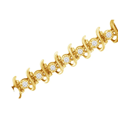 10KT Yellow Gold Plated .925 Sterling Silver 1 cttw Prong-Set Diamond Link Bracelet (J-K, I1-I2) - 7.5" - Bijoux-NYC Direct