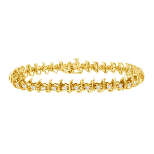 10KT Yellow Gold Plated .925 Sterling Silver 1 cttw Prong-Set Diamond Link Bracelet (J-K, I1-I2) - 7.5" - Bijoux-NYC Direct