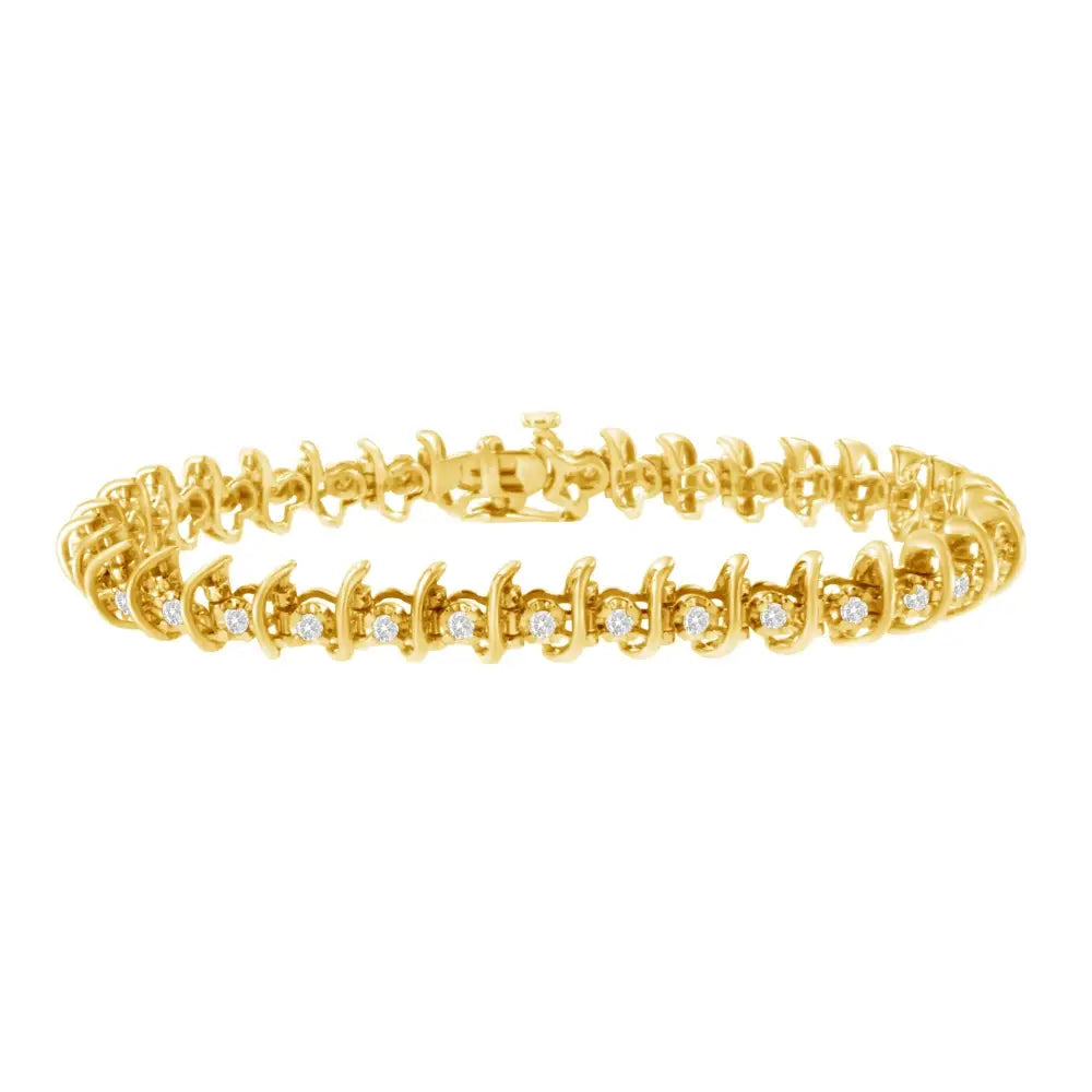 1ct diamond link bracelet in 10k yellow gold plated sterling silver 7.5 bijoux-nyc direct