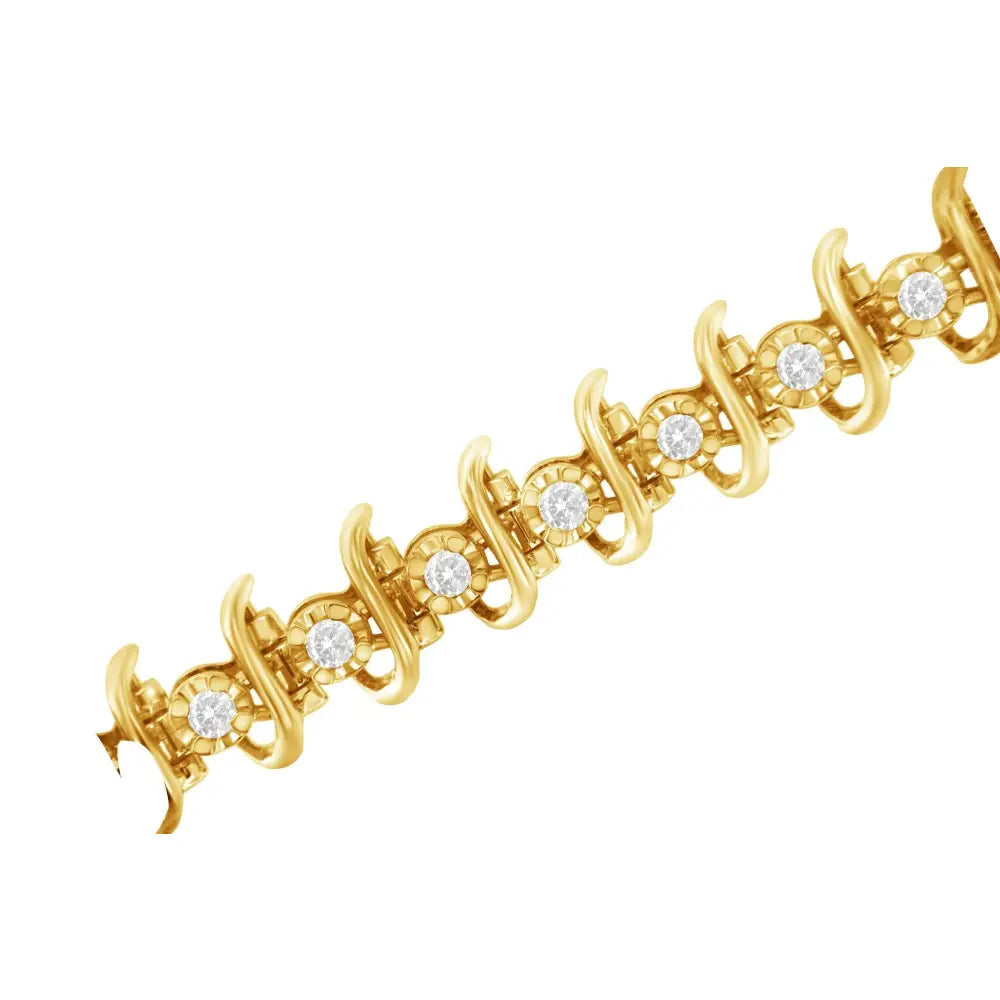 1ct diamond link bracelet in 10k yellow gold plated sterling silver 7.5 bijoux-nyc direct