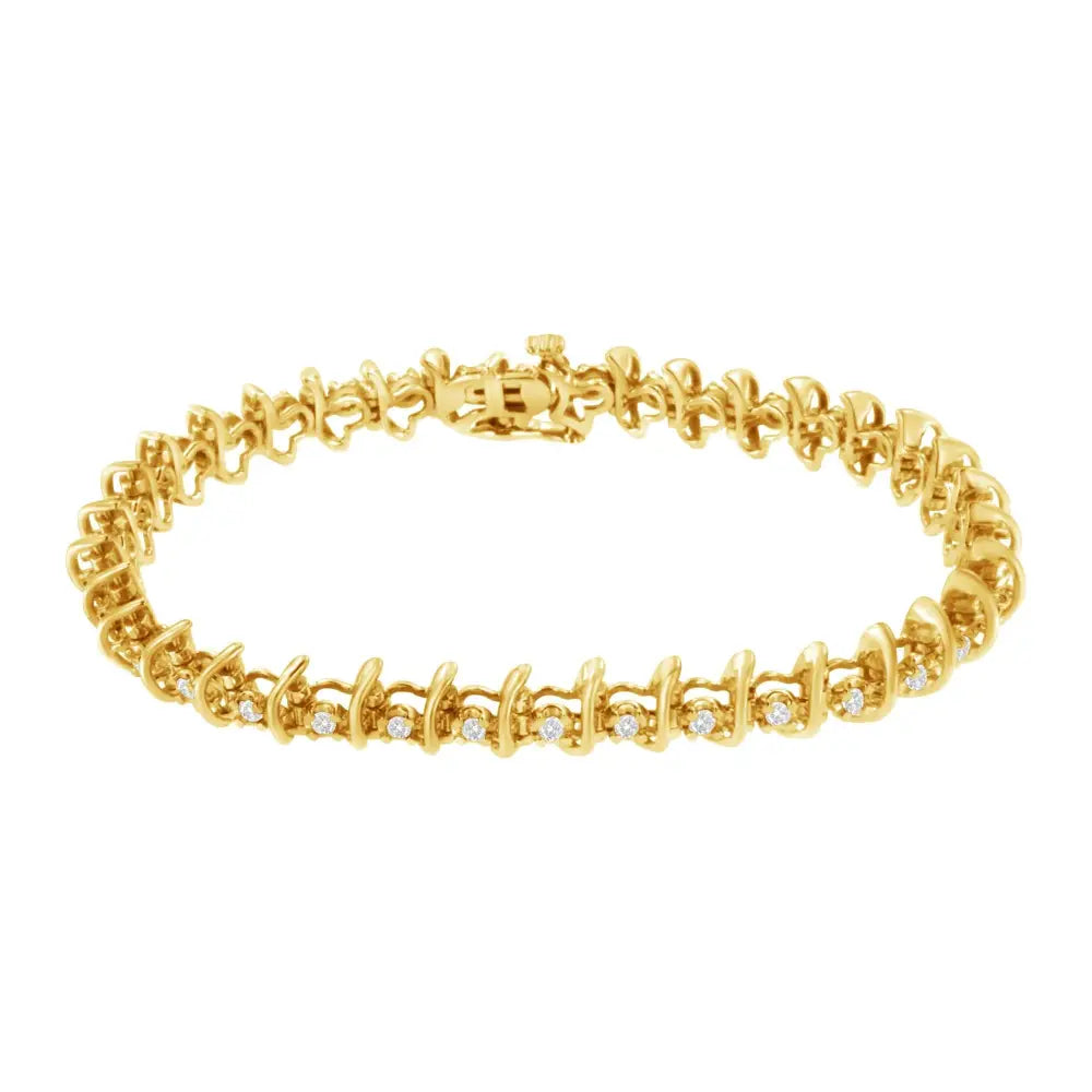1ct diamond link bracelet in 10k yellow gold plated sterling silver 7.5 bijoux-nyc direct