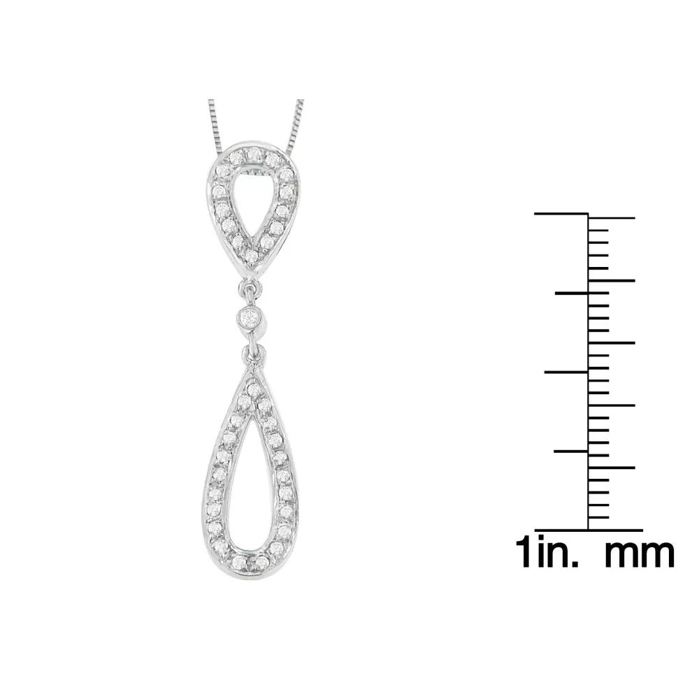 14 White Gold 1/4 cttw Round Cut Diamond Double Tear Drop Pendant Necklace (H-I, I2-I3) - Bijoux-NYC Direct