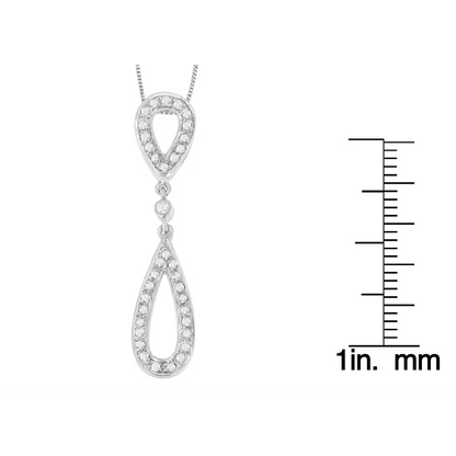 14 White Gold 1/4 cttw Round Cut Diamond Double Tear Drop Pendant Necklace (H-I, I2-I3) - Bijoux-NYC Direct
