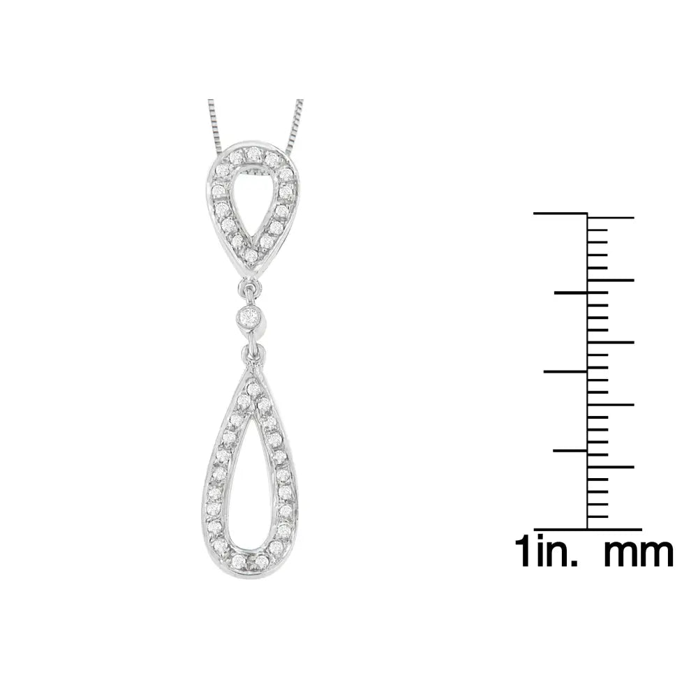 14k white gold 1/4 cttw diamond double teardrop pendant necklace bijoux-nyc direct